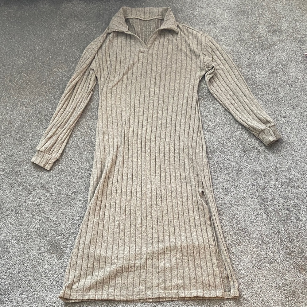 Shien Womens Size Small Gray Ribbed Long Sleeve Dress